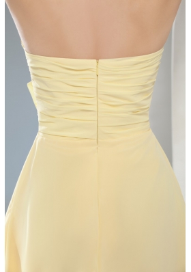 Halter Top Mini-length Light Yellow Prom Gown with Lovely Bowknot