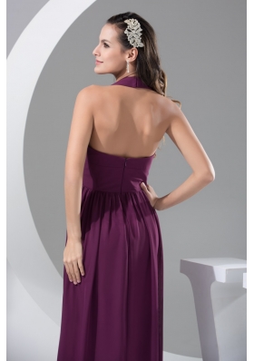 Halter Top Plunging Neckline Back Out Chiffon Prom Gowns