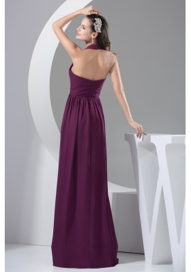 Halter Top Plunging Neckline Back Out Chiffon Prom Gowns