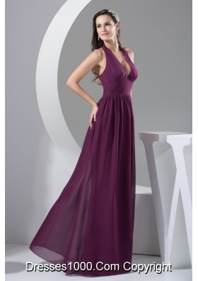 Halter Top Plunging Neckline Back Out Chiffon Prom Gowns