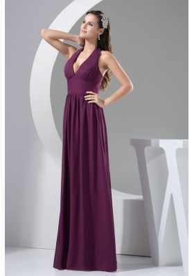 Halter Top Plunging Neckline Back Out Chiffon Prom Gowns