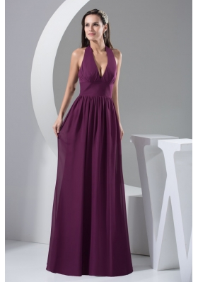 Halter Top Plunging Neckline Back Out Chiffon Prom Gowns