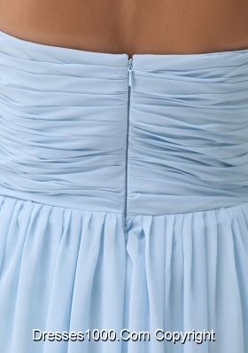 Light Blue Halter Ruches Sash Long Prom Gown Dress