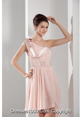 Light Pink One Shoulder Ruching and Beading Prom Dress 2013