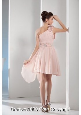 Light Pink One Shoulder Ruching and Beading Prom Dress 2013