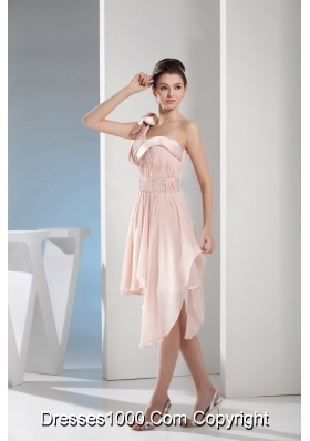 Light Pink One Shoulder Ruching and Beading Prom Dress 2013