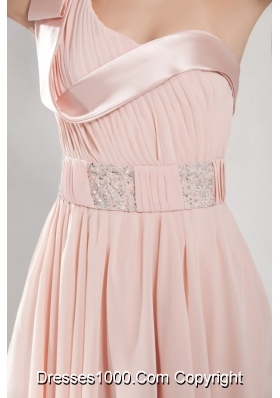 Light Pink One Shoulder Ruching and Beading Prom Dress 2013