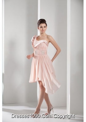 Light Pink One Shoulder Ruching and Beading Prom Dress 2013