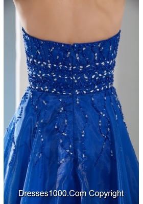 Mini-length Blue Prom Gown with beading and Organza Layers