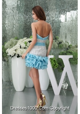 Mini-length Sweetheart Ruched Beaded Baby Blue Prom Dress