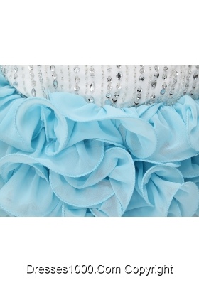 Mini-length Sweetheart Ruched Beaded Baby Blue Prom Dress