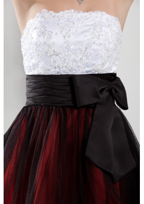 Multi-color Organza layers Prom Dress with Appliques and Black Bow