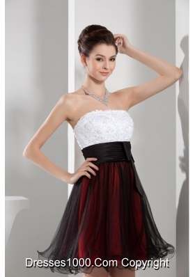 Multi-color Organza layers Prom Dress with Appliques and Black Bow