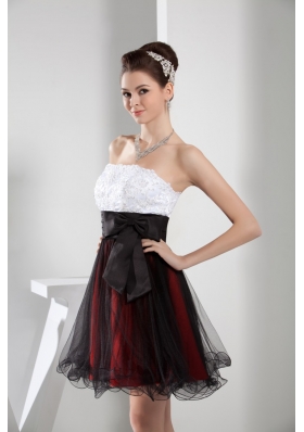 Multi-color Organza layers Prom Dress with Appliques and Black Bow