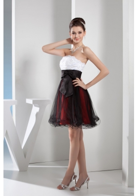 Multi-color Organza layers Prom Dress with Appliques and Black Bow