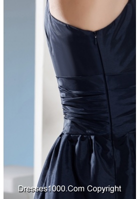 Navy Blue One Shoulder Prom Gown with Wide Waistband for Party