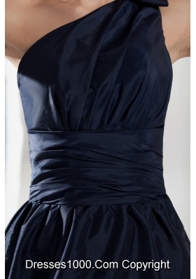 Navy Blue One Shoulder Prom Gown with Wide Waistband for Party