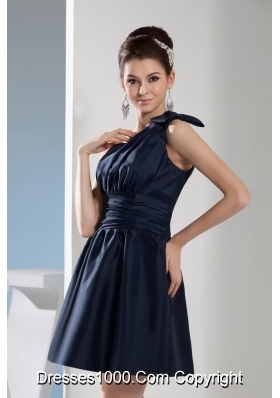 Navy Blue One Shoulder Prom Gown with Wide Waistband for Party