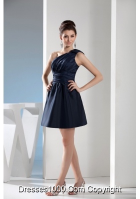 Navy Blue One Shoulder Prom Gown with Wide Waistband for Party