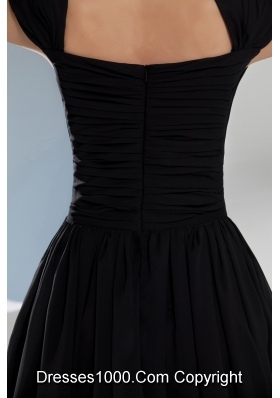 Noble Column Halter-top Floor-length Ruching Black Prom Dress