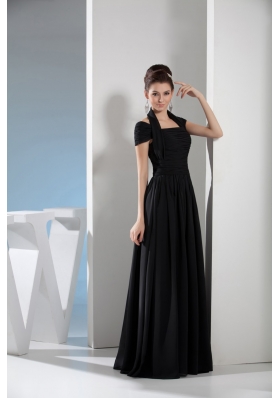 Noble Column Halter-top Floor-length Ruching Black Prom Dress