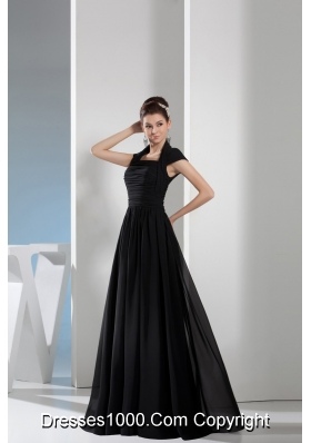 Noble Column Halter-top Floor-length Ruching Black Prom Dress