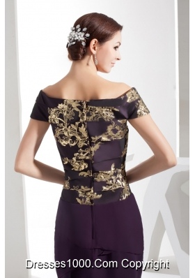 Off-the-shoulder Eggplant Purple Prom Dress with Embroidery