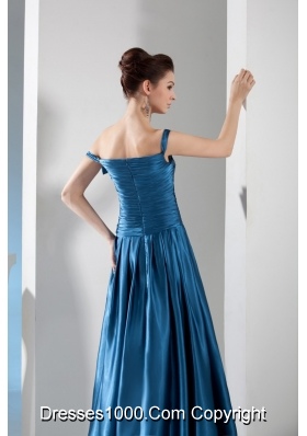 Off-the-shoulder Floor-length Prom Gown Dress Ruched Beaded