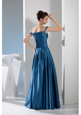 Off-the-shoulder Floor-length Prom Gown Dress Ruched Beaded