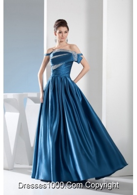 Off-the-shoulder Floor-length Prom Gown Dress Ruched Beaded