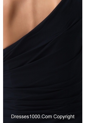 One Shoulder Ruched Long Prom in Law Dress in Navy Blue 2013