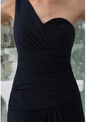 One Shoulder Ruched Long Prom in Law Dress in Navy Blue 2013