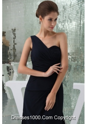 One Shoulder Ruched Long Prom in Law Dress in Navy Blue 2013