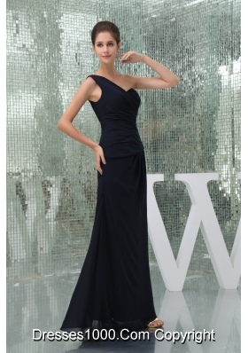 One Shoulder Ruched Long Prom in Law Dress in Navy Blue 2013