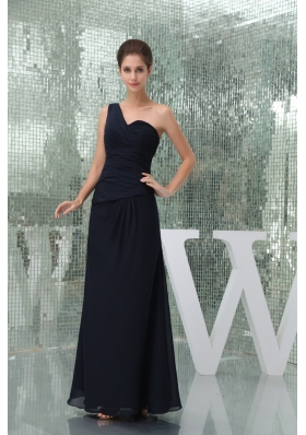 One Shoulder Ruched Long Prom in Law Dress in Navy Blue 2013