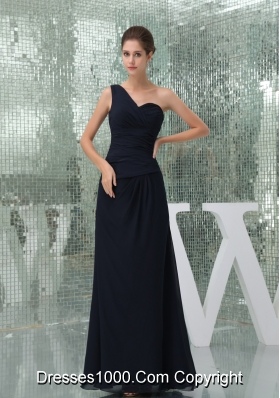 One Shoulder Ruched Long Prom in Law Dress in Navy Blue 2013