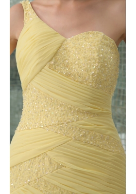 One Shoulder Ruffle-layers Ankle-length Prom Dress in Yellow