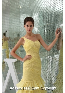 One Shoulder Ruffle-layers Ankle-length Prom Dress in Yellow