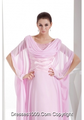 Pink Cowl Neck Floor-length Column Dress For Prom  with Beading