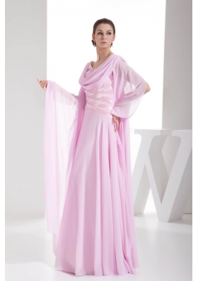 Pink Cowl Neck Floor-length Column Dress For Prom  with Beading