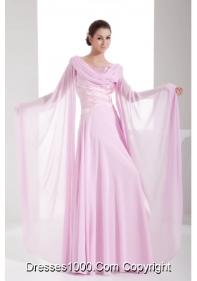 Pink Cowl Neck Floor-length Column Dress For Prom  with Beading