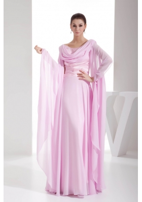 Pink Cowl Neck Floor-length Column Dress For Prom  with Beading