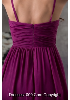 Popular Spaghetti Straps Ruched Dark Purple Short Prom Dress