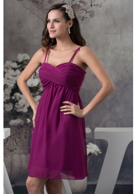 Popular Spaghetti Straps Ruched Dark Purple Short Prom Dress