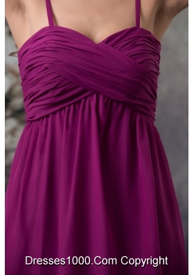 Popular Spaghetti Straps Ruched Dark Purple Short Prom Dress