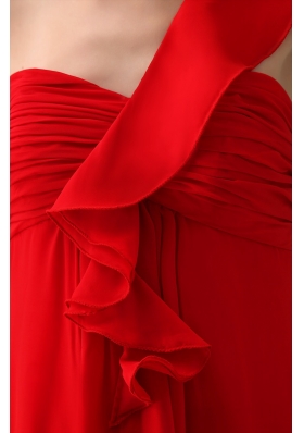 Pretty Chiffon One Shoulder Ankle-length Ruched Prom Dress in Red