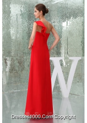 Pretty Chiffon One Shoulder Ankle-length Ruched Prom Dress in Red