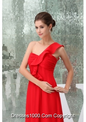 Pretty Chiffon One Shoulder Ankle-length Ruched Prom Dress in Red