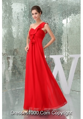 Pretty Chiffon One Shoulder Ankle-length Ruched Prom Dress in Red