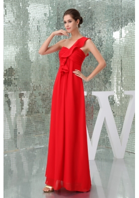 Pretty Chiffon One Shoulder Ankle-length Ruched Prom Dress in Red